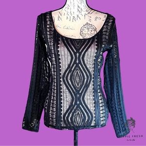 BCBGMaxazria Women’s Black Lace Overlay Corin Top Size M